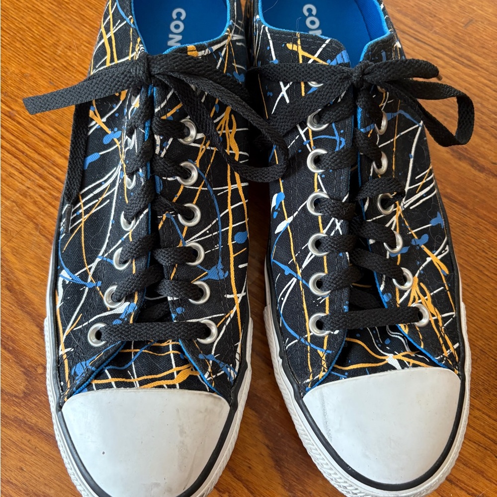 Converse Mens Artistic Black Sneakers with Blue and Yellow